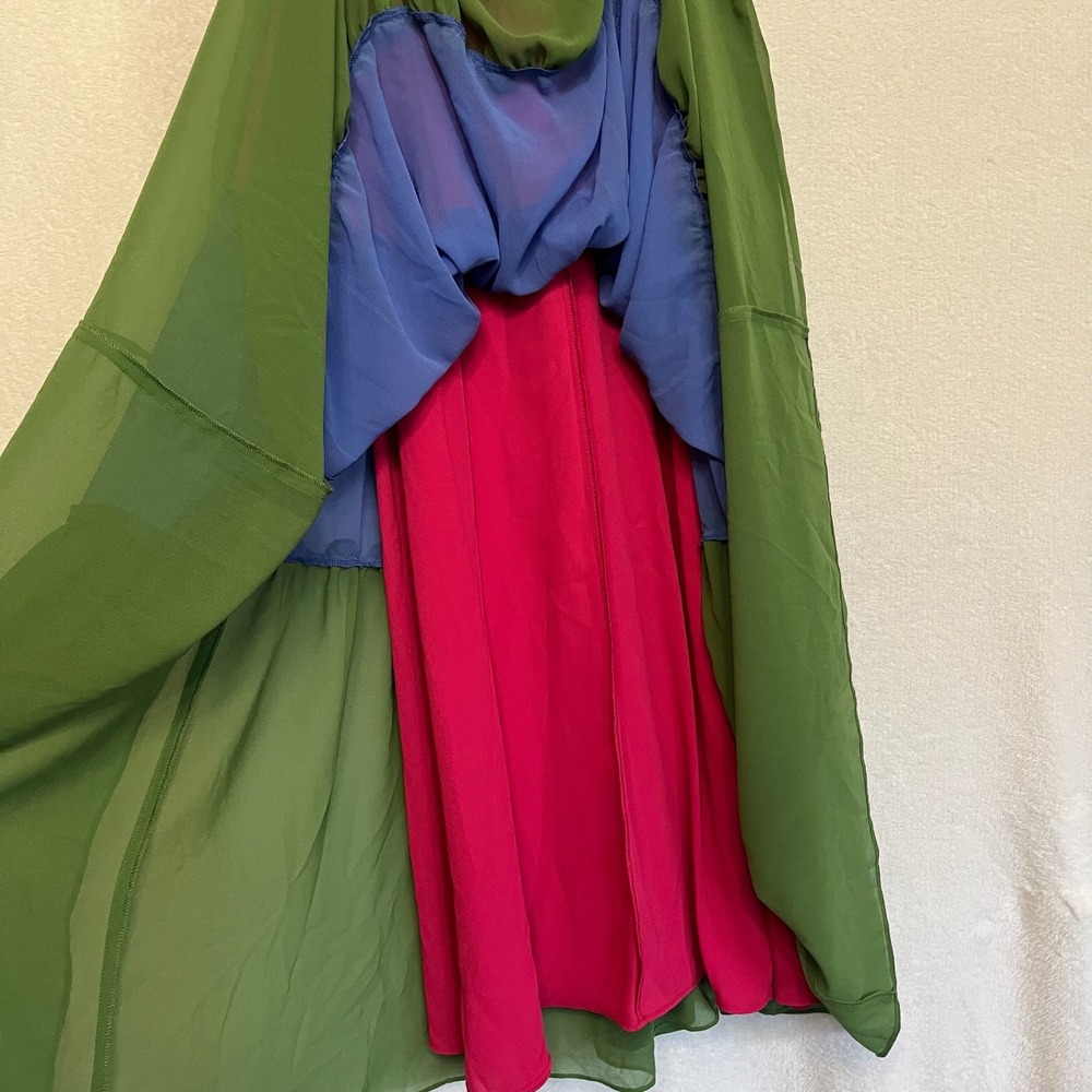 Chico's 1P Maxi Dress Color Block Ruffle Halter Sleeveless Party‎ Dress Petite M - Picture 8 of 16